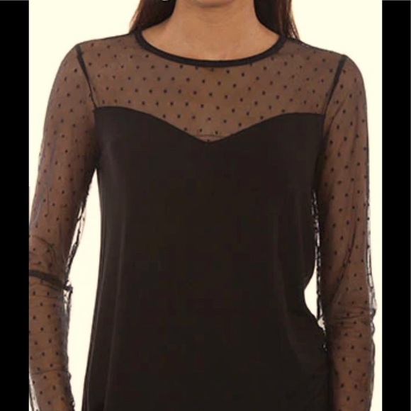 Pink Martini Tops - Pink Martini Black Blouse with Dotted Mesh Sleeves - Medium